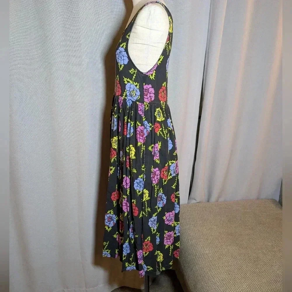 Nooworks Naomi Dress  Roses Black Midi Printed Sleeveless XS